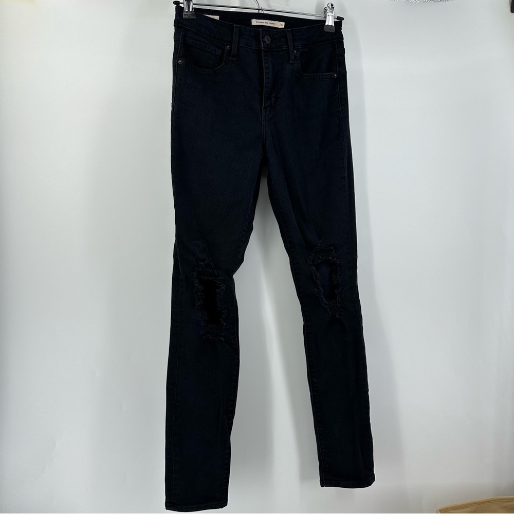 Levi’s 721 High Rise Skinny Black Ripped Jeans